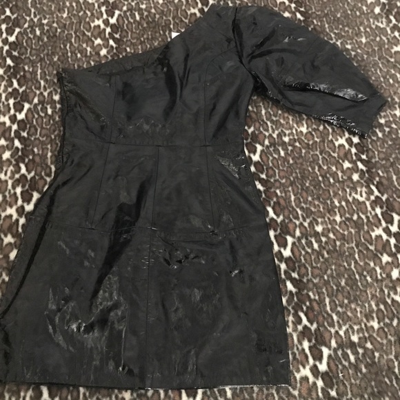 Leather One Shoulder Dress - Picture 3 of 11